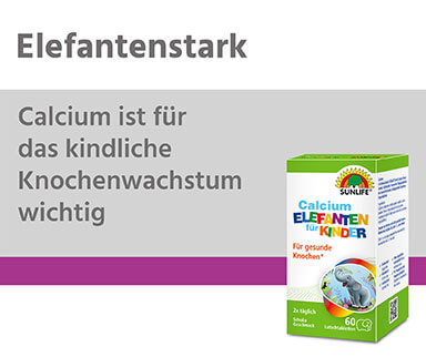 SUNLIFE® Calcium Elefanten Kinder 60 Lutschtabletten Knochen Kalzium Gesundheit Entwicklung Zähne Zahngesundheit Wachstum Kinder