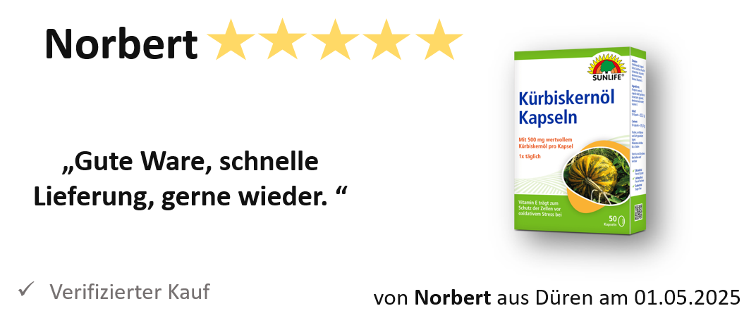 Kundebewertung Sunlife Kürbiskernöl Kapseln