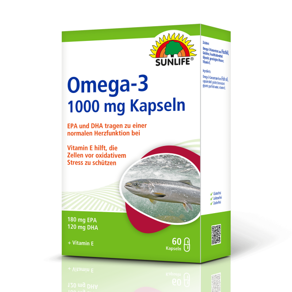 SUNLIFE® Omega 3 Kapseln 1000 mg 60 Stk Fischöl Herzgesundheit Nahrun