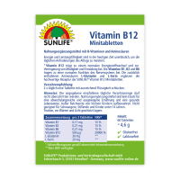 SUNLIFE® Vitamin B12 Minitabletten hochdosiert Nervensystem Herz Gehirnfunktion + Aminosäuren & Vitamin B1 B2 B6