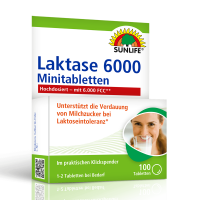 SUNLIFE® Laktase 6000 FCC Minitabletten 100 Stk Laktose-Intoleranz Laktoseabbau Milchzuckerabbau Milchzuckerunverträglichkeit