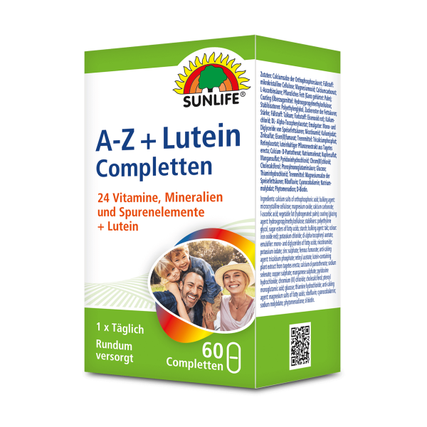 SUNLIFE® A-Z + Lutein Tabletten Rundumversorgung Nährstoffe Immunsystem Lutein Gesundheit Vitalität Nahrungsergänzung + 24 Vitamine Mineralien Spurenelemente