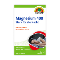 SUNLIFE® Magnesium 400 Nacht Tabletten 32 Stk Muskelkrampf Nervensystem Muskelentspannung Elektrolyte Immunsystem + Vitamin C E & Melisse