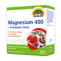 SUNLIFE® Magnesium 400 B-Komplex Sticks Pfirsich-Maracuja Muskeln Knochen Energie + Vitamin C E & Melisse