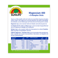 SUNLIFE® Magnesium 400 B-Komplex Sticks Pfirsich-Maracuja Muskeln Knochen Energie + Vitamin C E & Melisse