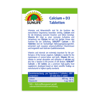 SUNLIFE® Calcium + Vitamin D3 Tabletten hochdosiert Erhalt von Knochen & Zähnen 400 mg Calcium, 5 mg Vitamin D3