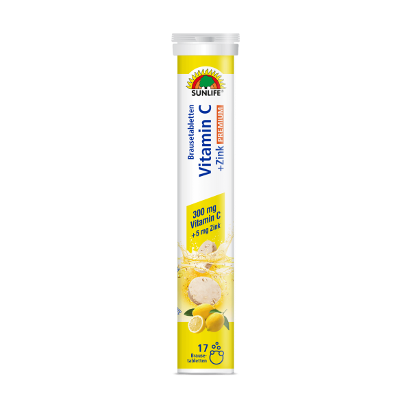 SUNLIFE® Vitamin C + Zink Brausetabletten hochdosiert für Immunsystem Erkältung + 300 mg Vitamin C & 5 mg Zink