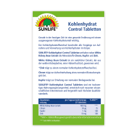 SUNLIFE® Kohlenhydrat Control Tabletten Kohlenhydrate reduzieren Gewichtsverlust Diät Abnehmen Kalorienreduzierung