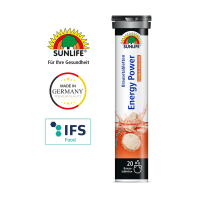 SUNLIFE® EnergyPower Drink 20 Brausetabletten Ausdauerleistung Konzentration + B-Vitamine Taurin Koffein