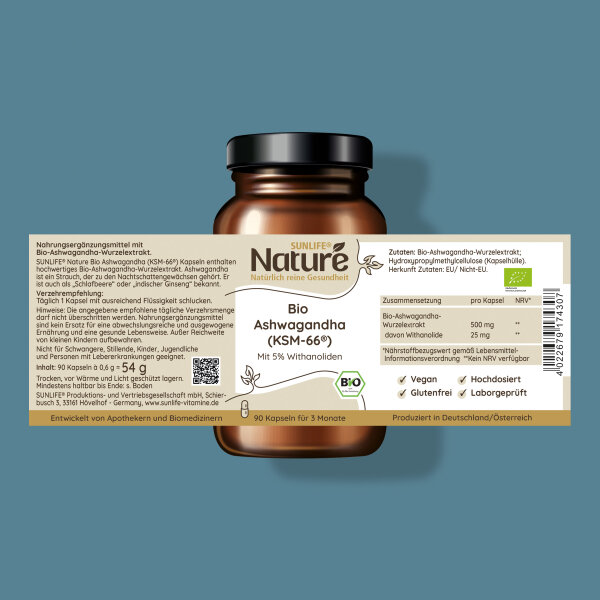SUNLIFE® NATURE BIO Ashwagandha KSM-66® Kapseln 3...