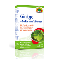 SUNLIFE® Ginkgo Biloba Extrakt100 mg + B-Vitamine Tabletten Nevensystem Stoffwechsel