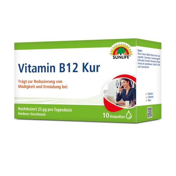 SUNLIFE® Vitamin 25µg B12 Kur 10x8ml Ampullen hochdosiert Energie & Nervensystem Unterstützung + vegane Nährstoffe & Vitalboost