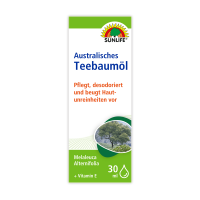 SUNLIFE® Australisches Teebaumöl 30 ml Terpene Pflegeöl Reinigend Natürlich Hautpflege Porenreinigung Pickel + schnelles Einziehen und Vitamin E