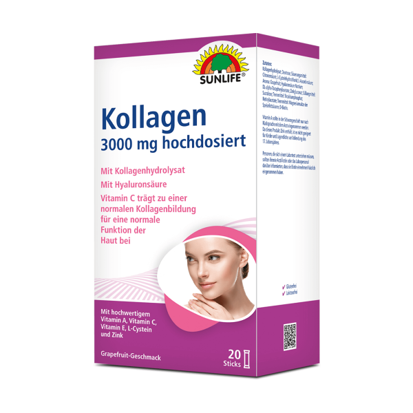 SUNLIFE® Kollagen-Sticks 3000 mg hochdosiert Hyaluronsäure Haut Antiaging Falten + Elastin L-Cystein Zink Vitamin C E A Komplex