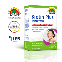 SUNLIFE® Biotin Plus 60 Tabletten hochdosiert für Haut Haare Nägel + Selen Zink Vitamin A B2 B12 C D3 E Mangan Kupfer Komplex