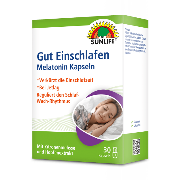SUNLIFE® Melatonin Kapseln 30 Stk zum Einschlafen Schlafhilfe Schlafmittel 1 mg + Zitronenmelisse Extrakt Hopfen Extrakt