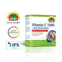 SUNLIFE® Vitamin C 1000 mg hochdosiert 20 Direkt Sticks + Zink Selen Vitamin D3 Komplex Immunsystem Gesundheit