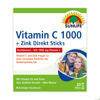 SUNLIFE® Vitamin C 1000 mg hochdosiert 20 Direkt Sticks + Zink Selen Vitamin D3 Komplex Immunsystem Gesundheit