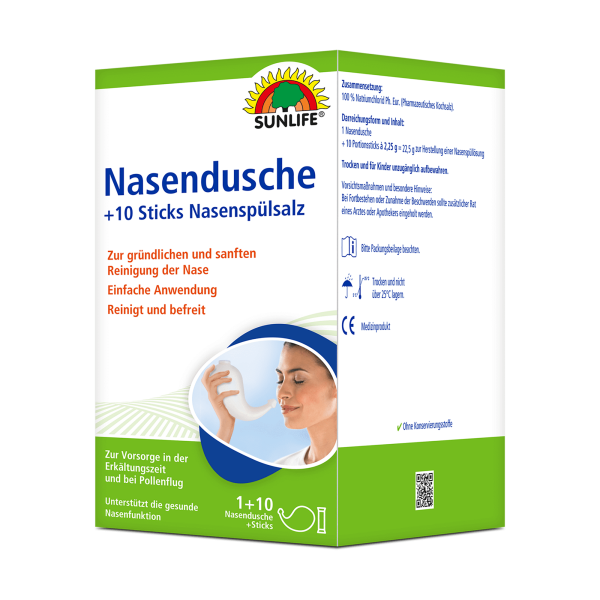 SUNLIFE® Nasendusche + 10 Sticks Nasenspülsalz