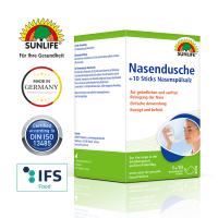 SUNLIFE® Nasendusche + 10 Sticks Nasenspülsalz Nasenspülung bei Erkältung/Pollen Erkältung Allergie Nasenreinigung