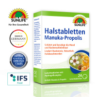 SUNLIFE® Halstabletten Manuka-Propolis 24 Stk Hustenreiz Heiserkeit Kratzen Hals Mund Schleimhaut