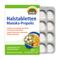 SUNLIFE® Halstabletten Manuka-Propolis 24 Stk Hustenreiz Heiserkeit Kratzen Hals Mund Schleimhaut