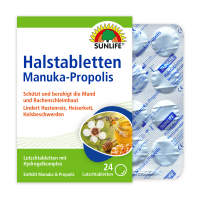 SUNLIFE® Halstabletten Manuka-Propolis 24 Stk Hustenreiz Heiserkeit Kratzen Hals Mund Schleimhaut