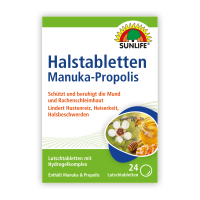 SUNLIFE® Halstabletten Manuka-Propolis 24 Stk Hustenreiz Heiserkeit Kratzen Hals Mund Schleimhaut