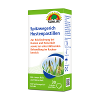 SUNLIFE® Spitzwegerich Hustenpastillen 30 Stk Halsschmerzen Hustenreiz Erkältung Heiserkeit Schluckbeschwerden Schleimlösend Rachenprobleme + Heilkraut