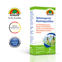 SUNLIFE® Spitzwegerich Hustenpastillen 30 Stk Halsschmerzen Hustenreiz Erkältung Heiserkeit Schluckbeschwerden Schleimlösend Rachenprobleme + Heilkraut