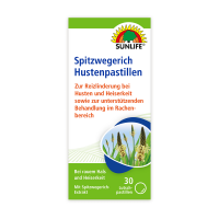 SUNLIFE® Spitzwegerich Hustenpastillen 30 Stk Halsschmerzen Hustenreiz Erkältung Heiserkeit Schluckbeschwerden Schleimlösend Rachenprobleme + Heilkraut